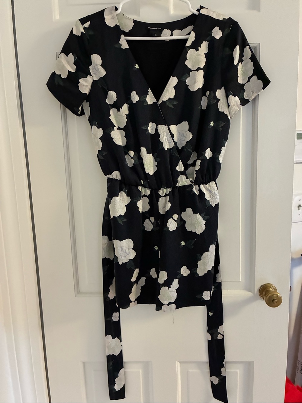 Club Monaco Black Floral Wrap Dress with White Blooms